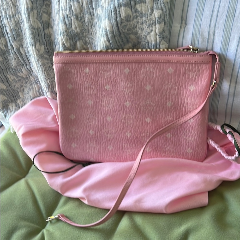 MCM Pink Clutch Textured Wristlet
